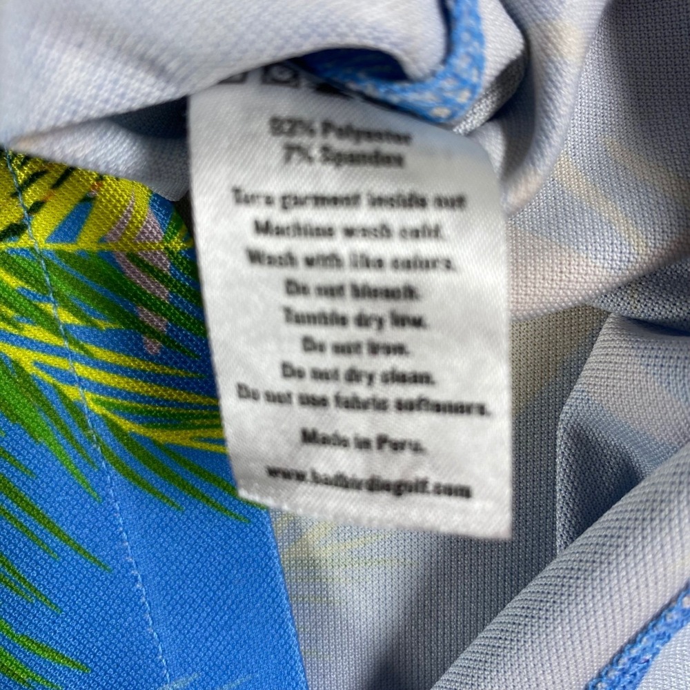 Bad Birdie Men's Blue Palm Tree Tropical Hawaiian Golf Polo Shirt Size L - Picture 3 of 7